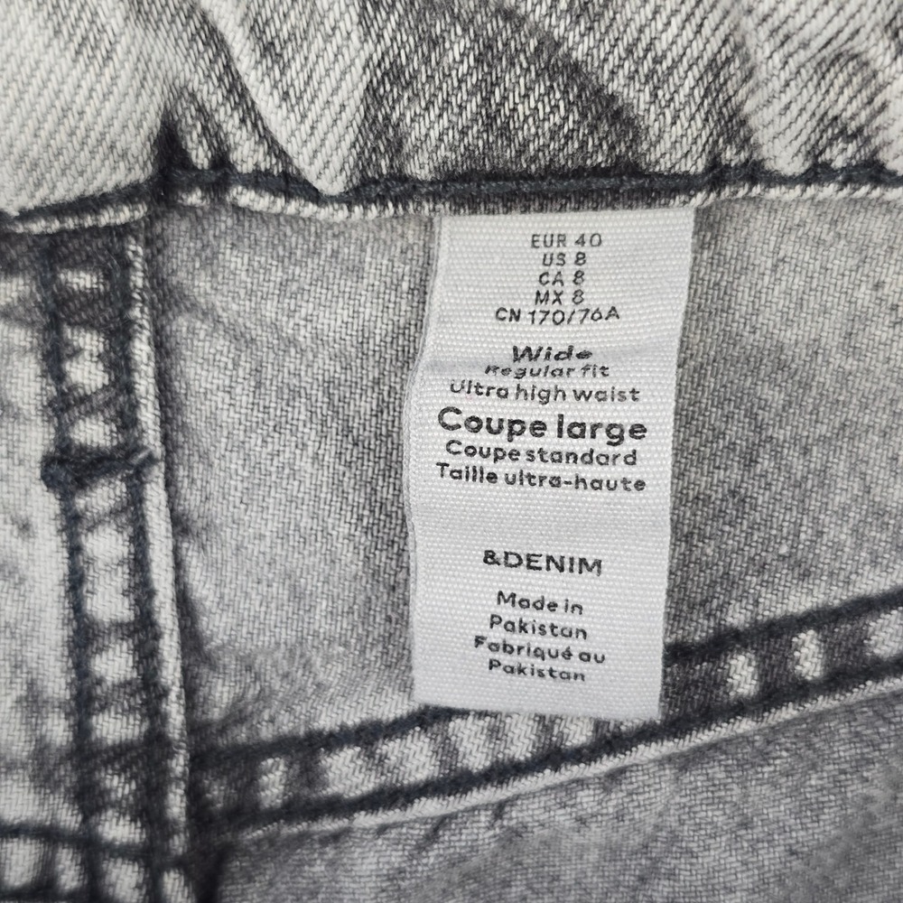 H&M &Denim Wide Leg Jeans Womens 8 Grey Ultra High Waist Acid Wash Regular Fit - Picture 7 of 10